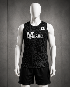 Uniforme de basket-ball professionnel personnalisé Micah Corporation, respirant, à séchage rapide, motif toile d'araignée, coupe élégante sans manches, personnalisable - Product Image 3