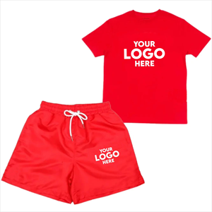 Ensemble 2 pièces décontracté pour homme SPORTS, 100 % coton, respirant, doux, imprimé sérigraphié, t-shirts à col rond et shorts d'été - Product Image 3