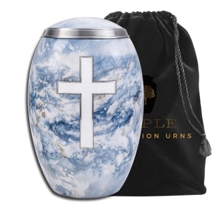 Cross Blue American/European Eco-Friendly Durable Cremation Urn for Human Ashes Christian Memorial 10 Inches Premium Quality - Product Image 1