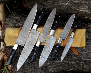 6 Pcs Hand Forged Damascus Steel Full Tang Kitchen <b>Knife</b> Chef <b>Set</b> Ambidextrous Wood Handle 6-7.9 Inches Blade Length OEM - Product Image 5