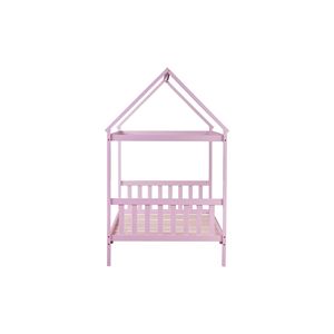 Letto a casetta rosa per bambini con testiera e pediera, con struttura in legno di gomma - Product Image 3