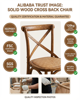 Chaise de salle à manger moderne à dossier en X en chêne massif, assise durable pour salon, restaurant, café