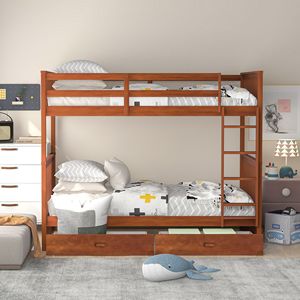 Letto a Castello in Noce con Scaletta e Due Cassetti Contenitori per Camere dei Bambini (Vecchio SKU LT000265AAD) - Product Image 2