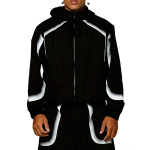 Men's Hooded Black Windbreaker Tracksuit Set Eco-Friendly Quick Dry Nylon <b>Lightweight</b> Training <b>Jacket</b> Pants Custom Sportswear - Product Image 1