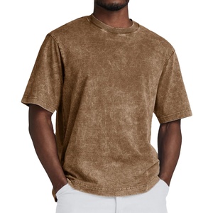 T-shirt à col décontracté de qualité supérieure en vente en gros Style de rue délavé vintage T-shirts à coupe ample en jersey teint uni - Product Image 3