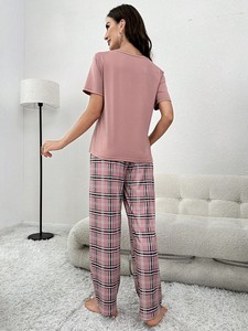 <span class=keywords><strong>Pijama</strong></span> Informal de <span class=keywords><strong>Manga</strong></span> <span class=keywords><strong>Corta</strong></span> para <span class=keywords><strong>Mujer</strong></span>, Conjunto de <span class=keywords><strong>Pijama</strong></span> de Estilo Diario, Ropa de Dormir, Top y Pantalones Largos, Primavera y Verano - Product Image 2