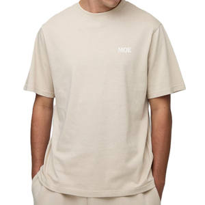 Camiseta de algodón grueso de corte holgado para hombre, con logo minimalista en el pecho, estilo streetwear, cuello redondo, para venta al por mayor y marca privada OEM - Product Image 1