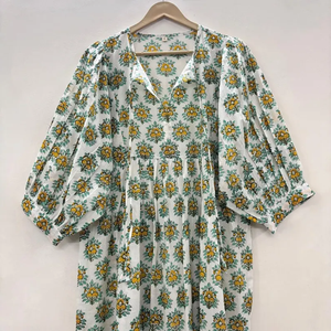 Vestido Casual para Mujer, para Uso Diario, Todas las Temporadas, Midi, Tejido, 100% Algodón, Liso, Funcional, Manga Corta, Cintura Imperio, Estilo Babydoll - Product Image 2