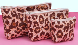 Wholesale Quilted Cotton Storage Bags Set Leopard Print <b>Makeup</b> Pouch Travel Toiletry Organizer Foldable Zipper Bags Bathroom - Product Image 3