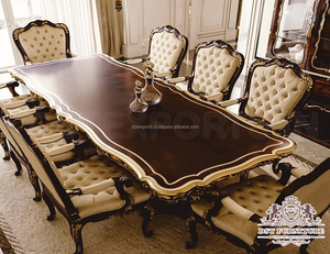 Ensemble de table à manger d'intérieur moderne de luxe baroque en bois de teck noir et doré solide pour la maison et l'intérieur - Product Image 6
