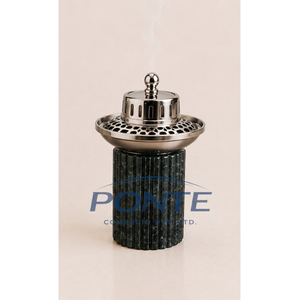 Green Marble Stone Bakhoor Burner with Metal Grill Lid Antique Middle East Mabkhara for Oud Incense & Home Fragrance <b>Decor</b> - Product Image 3