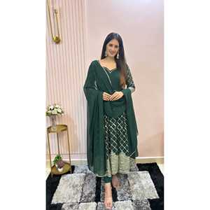 Designer <b>Modest</b> Sets New Fancy Style Anarkali Gown and <b>Pant</b> with Dupatta - Product Image 1