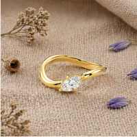 Anillo Abierto con Diamante Marquise en Engaste de Garras, Oro Amarillo, Ajustable, Minimalista, Solitario, Unisex, Joyería Fina, Certificado para Boda