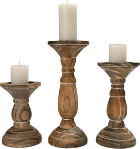 Ensemble de 3 porte-bougies en bois rustique, sculptés à la main en bois de manguier, élégants supports décoratifs pour bougies piliers - Product Image 4