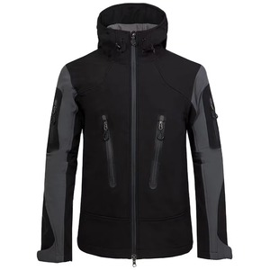 Men Hooded Softshell <b>Jacket</b> Two Tone Fleece Lined Windproof Water Resistant Outdoor Coat Black Grey Charcoal Custom Logo OEM - Product Image 1