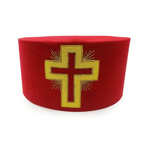 Templar Red Regalia Crown <b>Cap</b> Gold Cross Custom Made Wholesale Past Commander Knights Templar Red Satin Crown <b>Cap</b> OEM ODM - Product Image 1