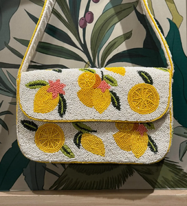 Sac fourre-tout en toile brodé fait main pour femme, motif citron perlé, style ange, avec fermeture éclair, idéal pour l'été et les fêtes à la plage - Product Image 6