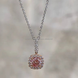 Lab Grown Pink Round Diamond Pendant White Gold with Side Stone Accents Classic Minimal Necklace Perfect Gift Wife <b>Girlfriend</b> - Product Image 1