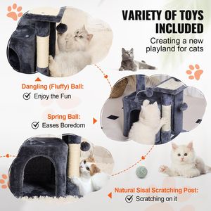 31.4\" Indoor Cat Tower Condo with Sisal <b>Scratching</b> <b>Post</b> Hammock Top Perch Jumping Platform for Cats - Product Image 4