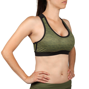 สปอร์ตบราสำหรับผู้หญิง ลายพรางสีเขียวมะกอก แบบ Racerback คอกว้าง รองรับปานกลาง ระบายอากาศได้ดี ขอบตัดสีตัดกัน เหมาะสำหรับออกกำลังกาย - Product Image 5