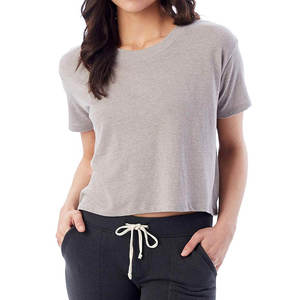 INDEX APPAREL Women's Gray Crop <b>Top</b> O-Neck Short Sleeve Loose Fit Casual Jersey T-Shirt 100% Cotton Breathable All Seasons Wear - Product Image 3
