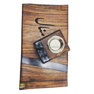 Porte-oud en bois fait à la main avec emballage cadeau de compte à rebours du Ramadan Ensemble de brûleur à bakhoor en résine époxy moderne - Product Image 1