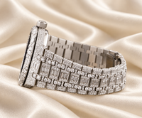 Bracelet analogique en acier inoxydable 10 bars résistant à l'eau avec verre de quartz moissanite glacé Raj Gems, boîtier de 41 mm et fermoir caché de 20 mm