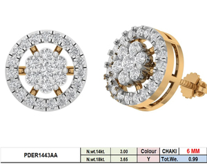 Boucles d'oreilles clous rondes symétriques en or jaune 14 carats plaqué rhodium, diamants naturels 0,99 carat au total, bijoux élégants pour femme, cadeau de fiançailles - Product Image 3