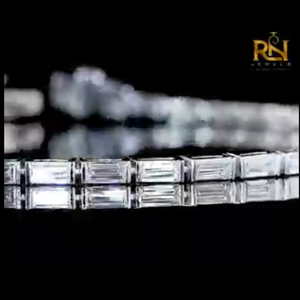Baguette Cut Lab Grown Diamond Tennis Bracelet Modern Eternity Link Bracelet 9K 14K 18K <b>Solid</b> <b>Gold</b> Fine Jewelry - Product Image 6
