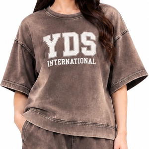 Ensemble de t-shirts pour femmes, manches courtes, coton lavé, surdimensionné, ensemble 2 pièces, manches courtes, col rond, coupe ample, décontracté, toutes saisons - Product Image 4