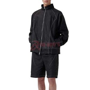 Chándal de nailon ligero de verano para hombre, diseño personalizado, holgado, cortavientos con cremallera, conjunto corto informal cosido de dos piezas de punto - Product Image 2