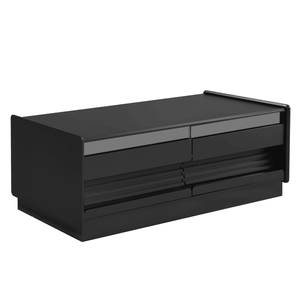 Tavolino da Caffè Moderno Rettangolare con 4 Cassetti, 2 Ripiani Espositivi, Piano in Legno e Marmo da 47,2 Pollici, Stile Scanalato, Frontale in Vetro Temperato, Migliore del 2022 - Product Image 4