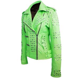 Chaqueta de Moto Acolchada de Cuero Genuino para Mujer, de Primera Calidad, Corte Ajustado, Cierre Frontal con Cremallera, Tejido de Pana Transpirable, Estilo Urbano - Product Image 3