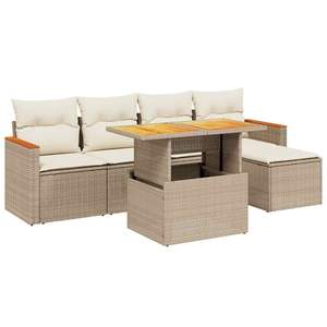 Conjunto de Sofá de Jardín de Ratán Sintético PE Beige de 6 Plazas con Patas Ajustables, Conjunto de Muebles de Jardín - Product Image 2