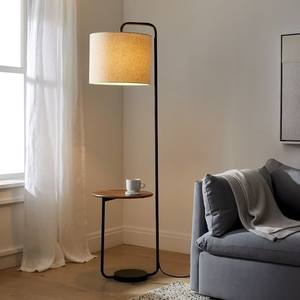 Lámpara de Pie Moderna de Madera con Estante Lateral, Lámpara LED con Pantalla de Tela para Sala de Estar o Dormitorio - Product Image 4