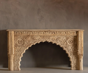Mesa Consola de Madera Tallada a Mano con Intrincado Diseño de Arco Floral, Mesa de Entrada Rústica India, Muebles de Decoración para el Hogar - Product Image 2