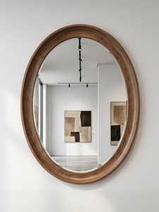 Miroir mural ovale de luxe en bois massif, miroir de salle de bain en noyer à cadre profond, miroir d'appoint élégant à cadre vertical en bois, article HD - Product Image 2