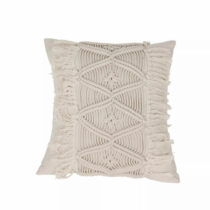 Boho Cushion <b>Cover</b> Cotton Macrame Handmade <b>Throw</b> <b>Cover</b> for Couch Bed Hotel Décor 16 x 16 inch Pillow <b>Cover</b> - Product Image 1