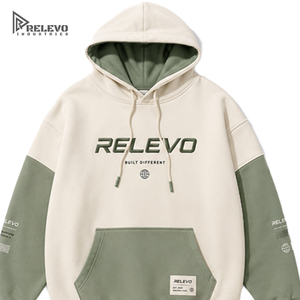 Sweat à capuche color block en molleton 100 % coton coupe classique pour homme, qualité supérieure, personnalisable OEM - Blanc et vert sauge, style streetwear - Product Image 1
