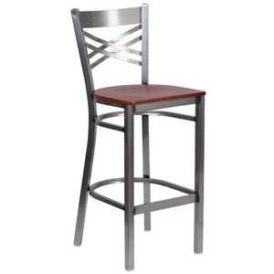 Modern Metal Bar <b>Stool</b> Industrial Stainless Steel <b>High</b> Chair with X <b>Back</b> Wood Seat for Restaurant Cafe Commercial Furniture - Product Image 1