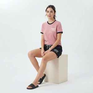 Women's Pink <b>Short</b> Sleeve T-Shirt With Black <b>Shorts</b> <b>Set</b> Casual Cotton Two Piece Outfit Spring Summer Wear - Product Image 5