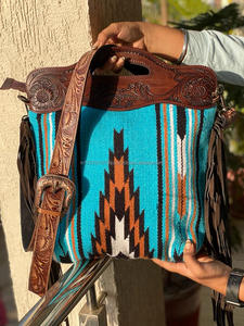 Bolso de mano con flecos, bolso de tela azteca Bohemia con asa de Color turquesa Jacquard, bolso elegante de gran venta para mujer - Product Image 3