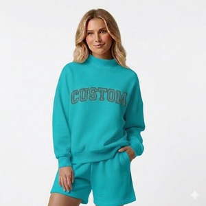 Conjunto de pantalón corto y top de manga larga con cuello simulado para mujer, estilo urbano, cómodo, por encima de la rodilla, transpirable, de forro polar para invierno - Product Image 6
