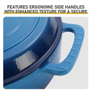 Casseruola in Ghisa Smaltata Blu Sfumato da 6QT con Coperchi, Pentola da Cucina con Due Guanti in Silicone Inclusi - Product Image 5