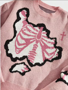 Suéter de algodón 100% para hombre, estilo Hip Hop, con letras, cuello redondo, tejido, rosa y blanco, personalizado, OEM, ODM, venta al por mayor, transpirable - Product Image 3