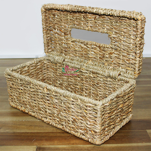 Boîte à mouchoirs rectangulaire moderne en jonc de mer naturel, avec support en fer, panier distributeur tressé pour la maison – Meilleure vente - Product Image 6