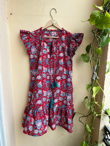 Vestido mini estampado a mano con estampado floral bohemio, vestido de verano de algodón, 100% algodón, vestido mini corto para mujer - Product Image 3