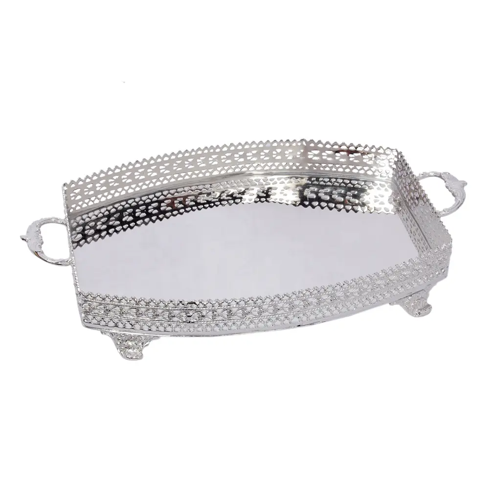 New nickel plated trays Rectangular Engraved Silver Plated Tray silver plated serving tray with handles