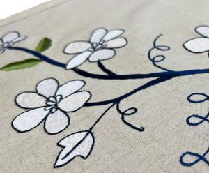 Custom Embroidered White Magnolia <b>Placemats</b> & Napkins Sets Washable Hemstitch Natural Linen Cotton Mats Weddings Home Events - Product Image 2