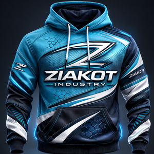 Fabricante y Proveedor de Sudaderas con Capucha Deportivas Personalizadas con Estampado Personalizado, Diseño de Patrón 3D en Azul Marino y Blanco - Product Image 1